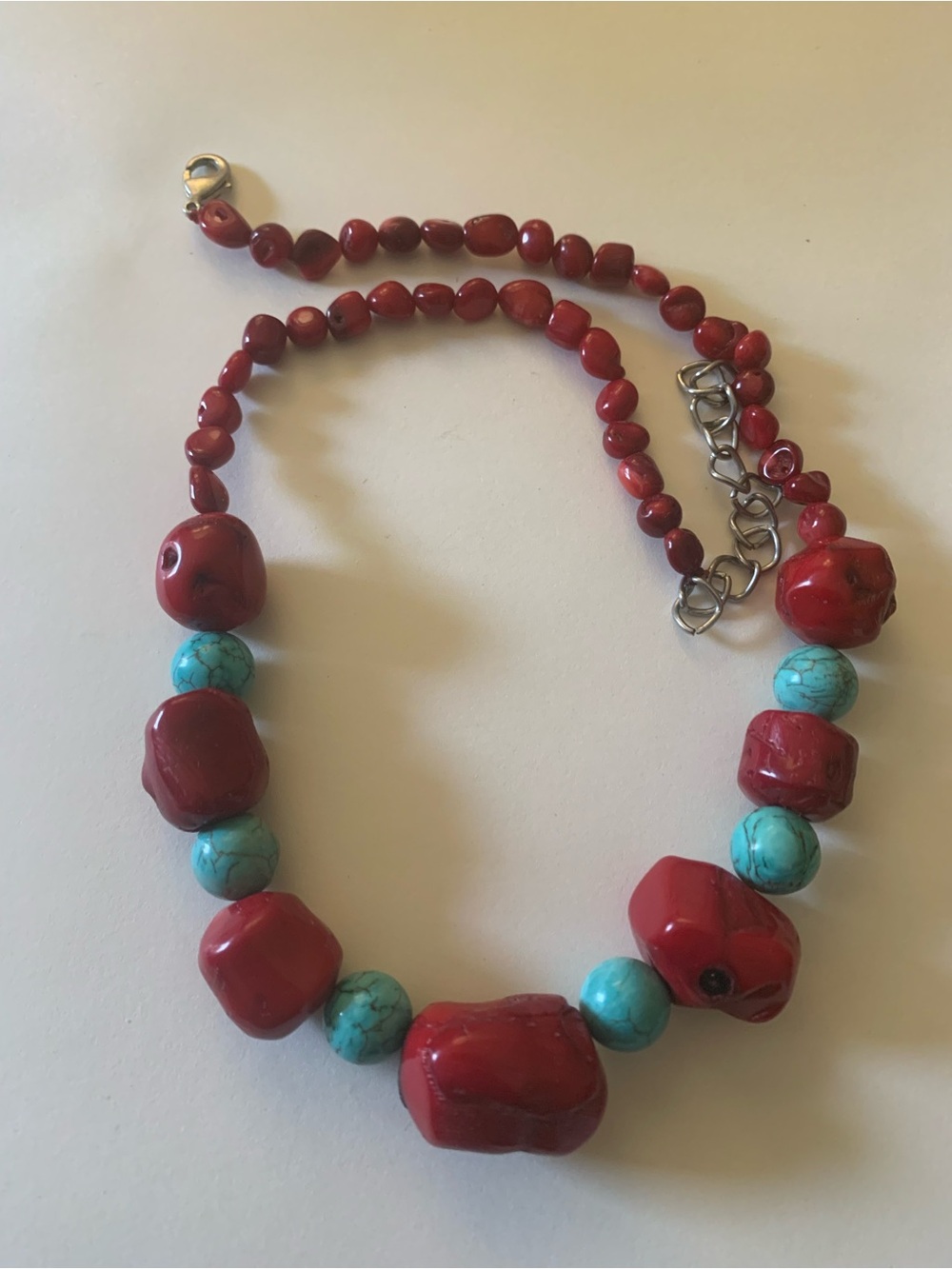 Red and Turquoise Beaded Statement Necklace - Women Jewelry